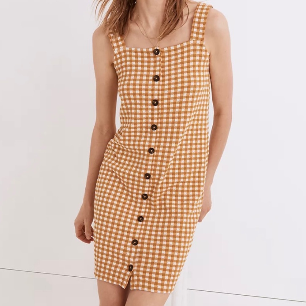 Madewell Jacquard Button-Front Mini Dress in Gingham Check, Size Medium